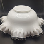 Fenton Silver Crest Ruffle Bowl White Milk Glass Clear Edge 10 Inch Unmarked