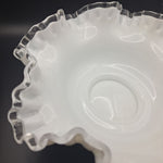 Fenton Silver Crest Ruffle Bowl White Milk Glass Clear Edge 10 Inch Unmarked