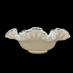 Fenton Silver Crest Ruffle Bowl White Milk Glass Clear Edge 10 Inch Unmarked