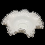 Fenton Silver Crest Ruffle Bowl White Milk Glass Clear Edge 10 Inch Unmarked