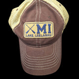 Zephyr Lake Leelanau Michigan Hat Brown Tan Paddles Vented Snap Adjustable