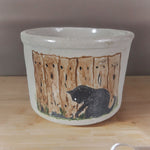 Robinson Ransbottom Roseville Ohio 1 Pint Low Jar Black Cat Mouse Fence Crock