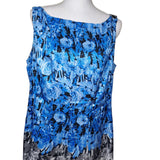 J Taylor Dress Blue Roses Gray Sleeveless Womens 16 A Line Knee Length