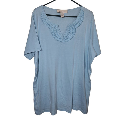 Roaman's Ruffle Shirt Blue Plus Womens 1X Tee Blouse Basic Casual