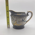 Dragonware Japanese Moriage Cream Pitcher Black Blue Raised Paint Gold Small