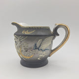 Dragonware Japanese Moriage Cream Pitcher Black Blue Raised Paint Gold Small