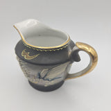 Dragonware Japanese Moriage Cream Pitcher Black Blue Raised Paint Gold Small