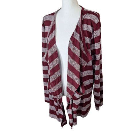 Regna Open Front Cardigan Striped Womens Plus Size 3X Red Maroon