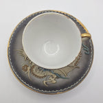 Dragonware Japanese Moriage Tea Cup Saucer Black Gold Raised Paint Small Vintage