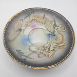 Dragonware Japanese Moriage Tea Cup Saucer Black Gold Raised Paint Small Vintage