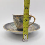 Dragonware Japanese Moriage Tea Cup Saucer Black Gold Raised Paint Small Vintage