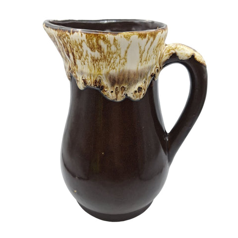 Robinson Ransbottom Pottery Pitcher Brown Drip Glaze Vintage Swirl Handle 7.5