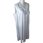 Collections Etc Cotton Nightgown White Embroidered Blue Flowers