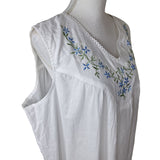 Collections Etc Cotton Nightgown White Embroidered Blue Flowers