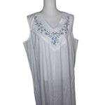 Collections Etc Cotton Nightgown White Embroidered Blue Flowers