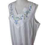 Collections Etc Cotton Nightgown White Embroidered Blue Flowers