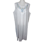 Collections Etc Cotton Nightgown White Embroidered Blue Flowers