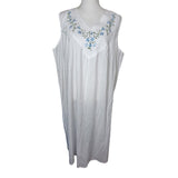 Collections Etc Cotton Nightgown White Embroidered Blue Flowers