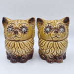 Cat Googly Eyed Salt Pepper Shaker Set Japan Two Brown Vintage Stoppers Star Eye