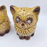 Cat Googly Eyed Salt Pepper Shaker Set Japan Two Brown Vintage Stoppers Star Eye