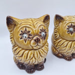 Cat Googly Eyed Salt Pepper Shaker Set Japan Two Brown Vintage Stoppers Star Eye