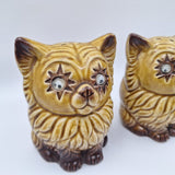 Cat Googly Eyed Salt Pepper Shaker Set Japan Two Brown Vintage Stoppers Star Eye