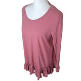 LOGO Lori Goldstein Pink Ruffle Shirt Long Sleeve Womens Large