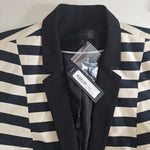 Worthington Blazer Striped Shoulder Pads Black Cream Womens XL Large Button