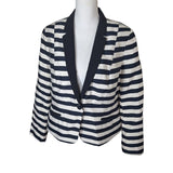 Worthington Blazer Striped Shoulder Pads Black Cream Womens XL Large Button