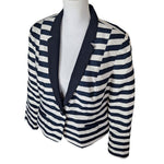 Worthington Blazer Striped Shoulder Pads Black Cream Womens XL Large Button