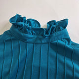 JCPenney Fashions Blue Dress Long Ruffle High Neck Pockets Tie Vintage Womens 14