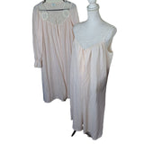 Soft Moments Night Gown Pajama Set Peach Lace Two Piece Embroidered Over Shirt