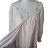 Soft Moments Night Gown Pajama Set Peach Lace Two Piece Embroidered Over Shirt