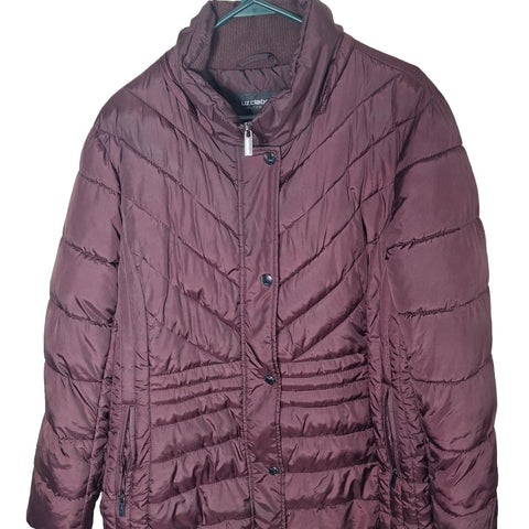 Liz Claiborne Winter Jacket Coat Zip Puffer Bergundy Maroon No Hood Womens XL