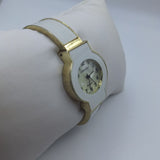 Laurier White Watch Quartz Mother Of Pearl Face Adjustable Metal Cuff