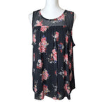 bobbie Brooks Sleeveless Black Floral Womens Plus 1X Sheer Layers Lightweight