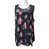 bobbie Brooks Sleeveless Black Floral Womens Plus 1X Sheer Layers Lightweight