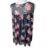 bobbie Brooks Sleeveless Black Floral Womens Plus 1X Sheer Layers Lightweight