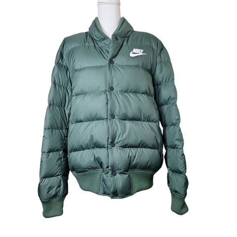 Nike Green Puffer Jacket Snap Warm Womens Large Winter Fall