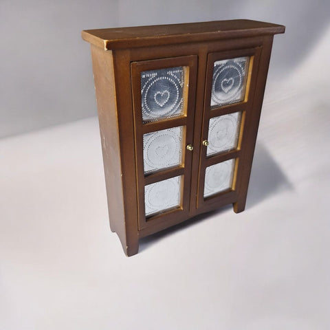 Dollhouse Cabinet Armoire Wooden Silver Doors Shelves Stand Hearts 5 Inch