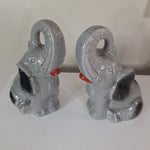 Handcrafted Elephant Gray Set Red Lips Ceramic Pair Statue Trunk Up