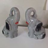 Handcrafted Elephant Gray Set Red Lips Ceramic Pair Statue Trunk Up