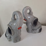 Handcrafted Elephant Gray Set Red Lips Ceramic Pair Statue Trunk Up