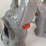 Handcrafted Elephant Gray Set Red Lips Ceramic Pair Statue Trunk Up