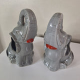 Handcrafted Elephant Gray Set Red Lips Ceramic Pair Statue Trunk Up