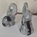 Handcrafted Elephant Gray Set Red Lips Ceramic Pair Statue Trunk Up