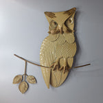 Metal Owl Cream Tin Leaves Branch Handpainted 11 x 10 Inches Hanging Wall Decor