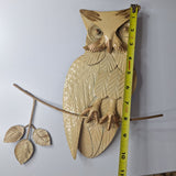 Metal Owl Cream Tin Leaves Branch Handpainted 11 x 10 Inches Hanging Wall Decor