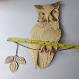 Metal Owl Cream Tin Leaves Branch Handpainted 11 x 10 Inches Hanging Wall Decor