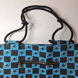 Football Tote Bag Purse Rope Handles Canvas Blue Black Zipper Farmhouse Style